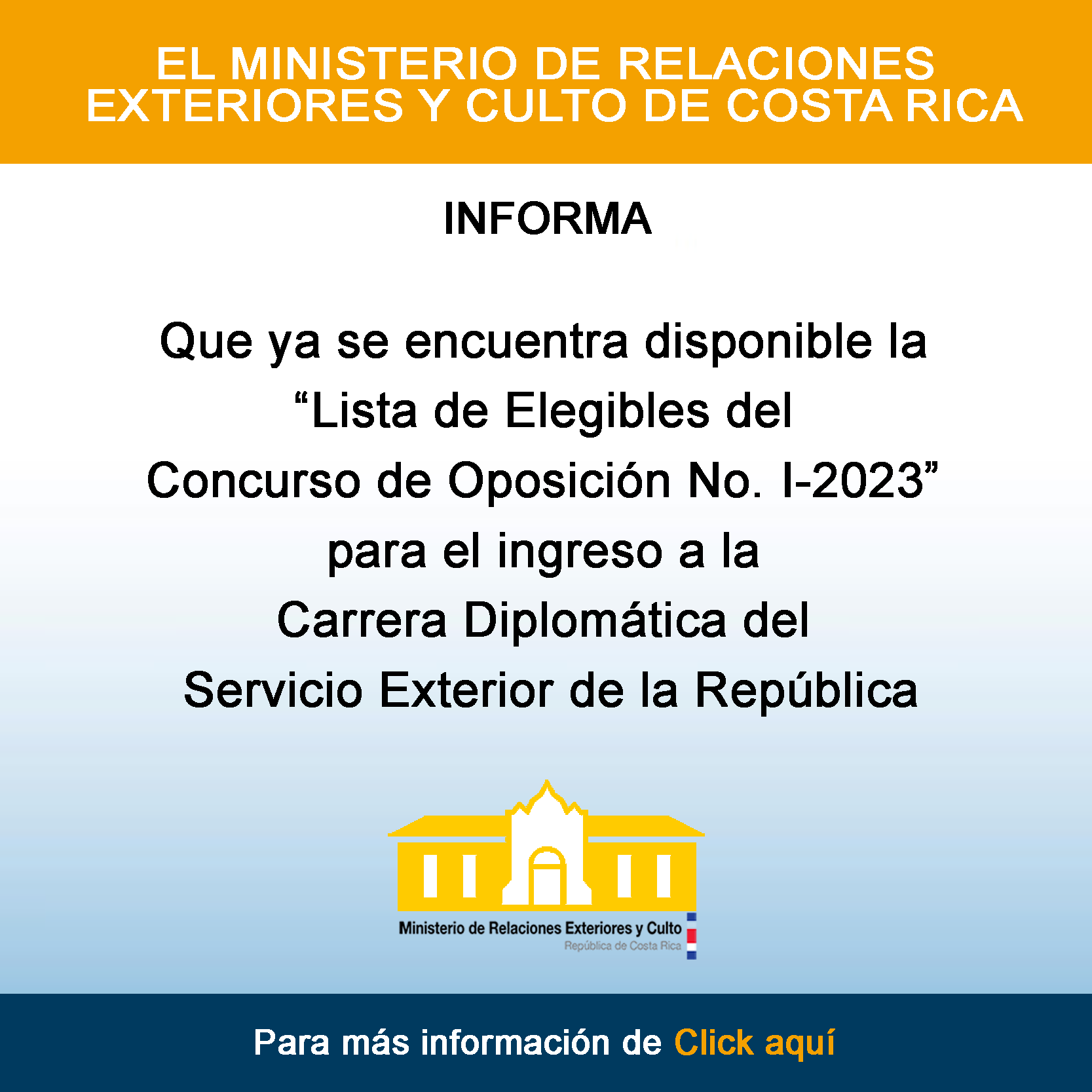 El Ministerio de Relaciones Exteriores y Culto convoca a concurso por oposición para la conformación del registro de elegibles para el ingreso al Servicio Exterior en período de Prueba I-2023